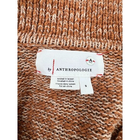 Anthropologie Carlotta Knit Pullover Sweater S Marled Brown Tie-Neck Polo Collar - Picture 2 of 11
